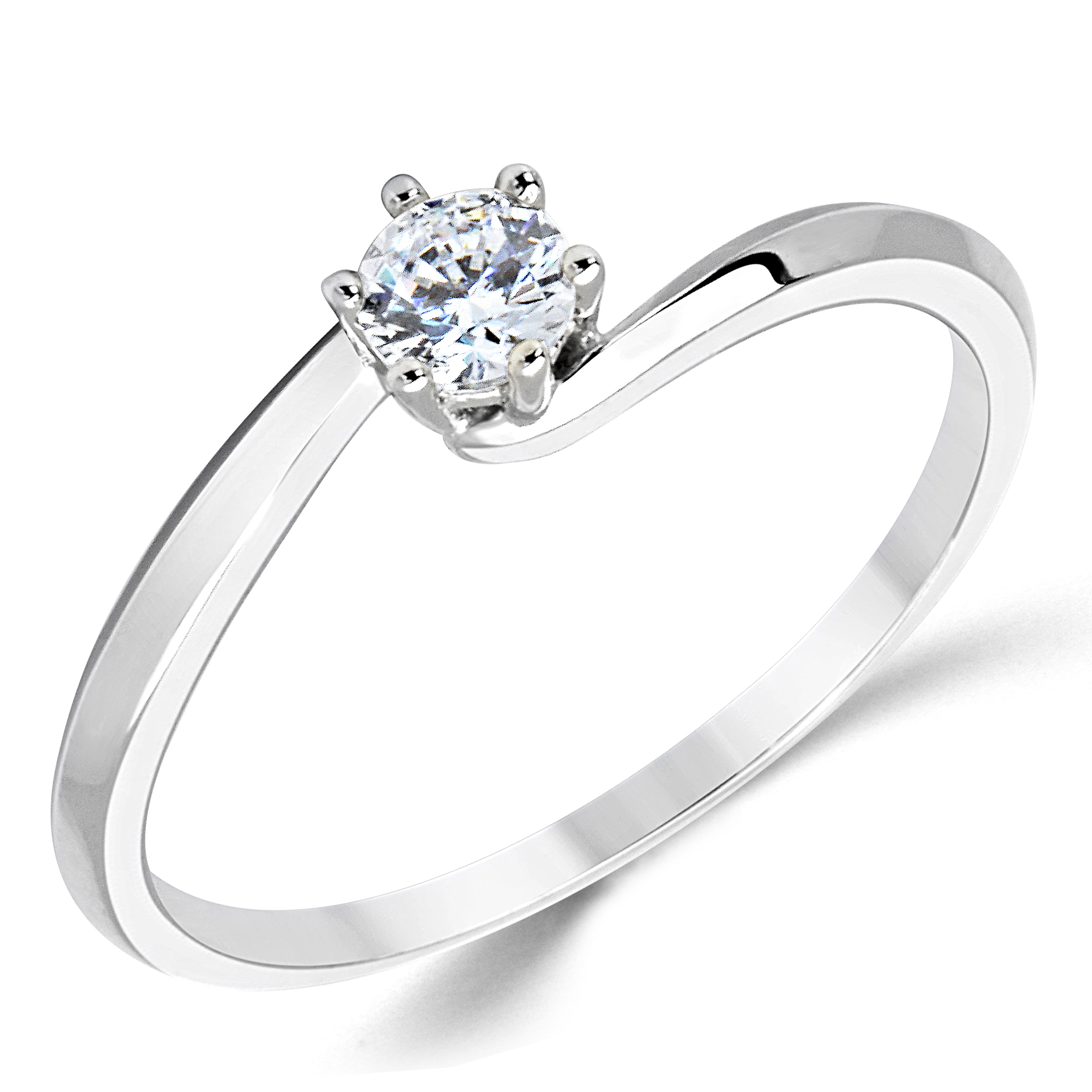 14K Solid White Gold CZ Cubic Zirconia Solitaire